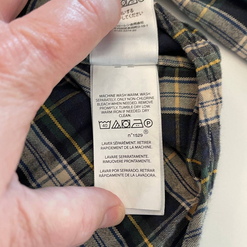 Polo Ralph Lauren Mens 2XB Big & Tall Plaid Button Down Shirt Navy Green Cotton - Picture 10 of 12